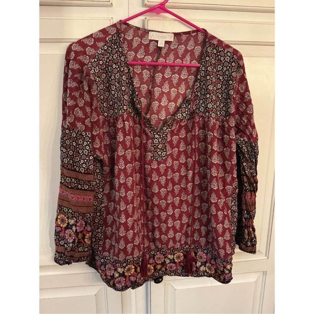 Weekend by Suzanne Betro Peasant Top Sz 1X Boho Tassels